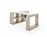 Nova Domus Roma Modern Glass & Faux Travertine Reversible Desk Model VGAN-ROMA-DESK